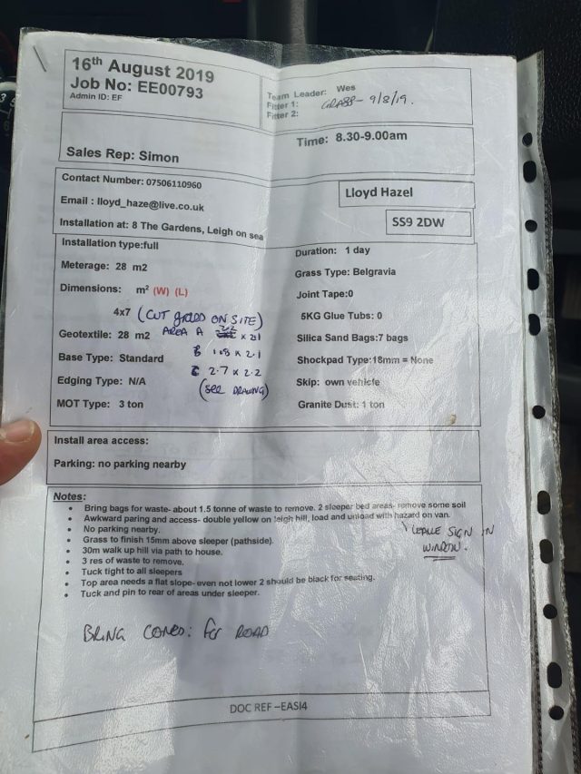 Leigh-on-Sea fake grass installation customer review