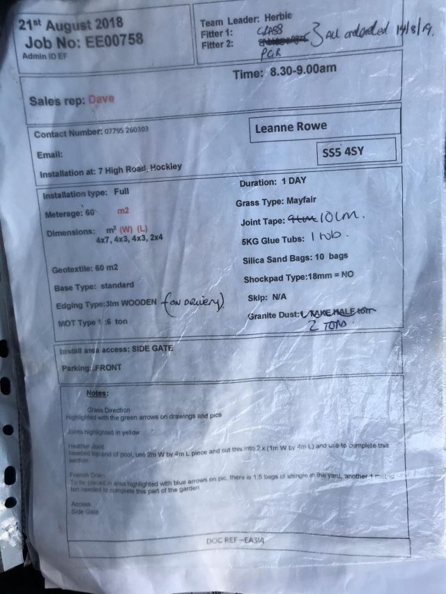 Easigrass Essex & Hertfordshire customer testimonial Hockley