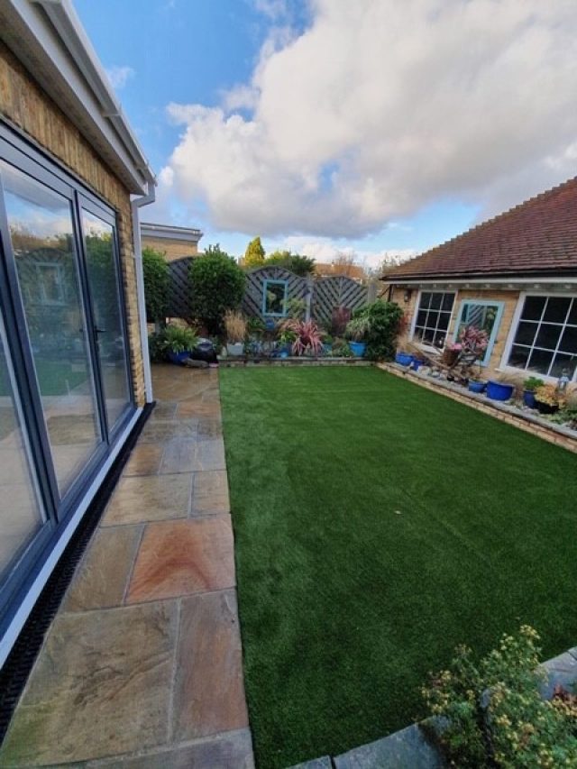 Epping Artificial Grass fake grass installation back garden - by Easigrass Essex & Hertfordshire