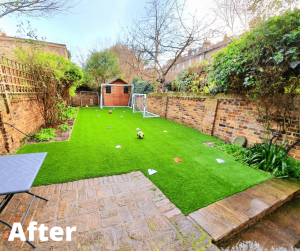 after photo of garden football pitch made from fake grass